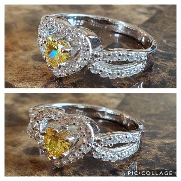 Genuine 2ct Canary and White Sapphires Ring Size 9 - Picture 6 of 7